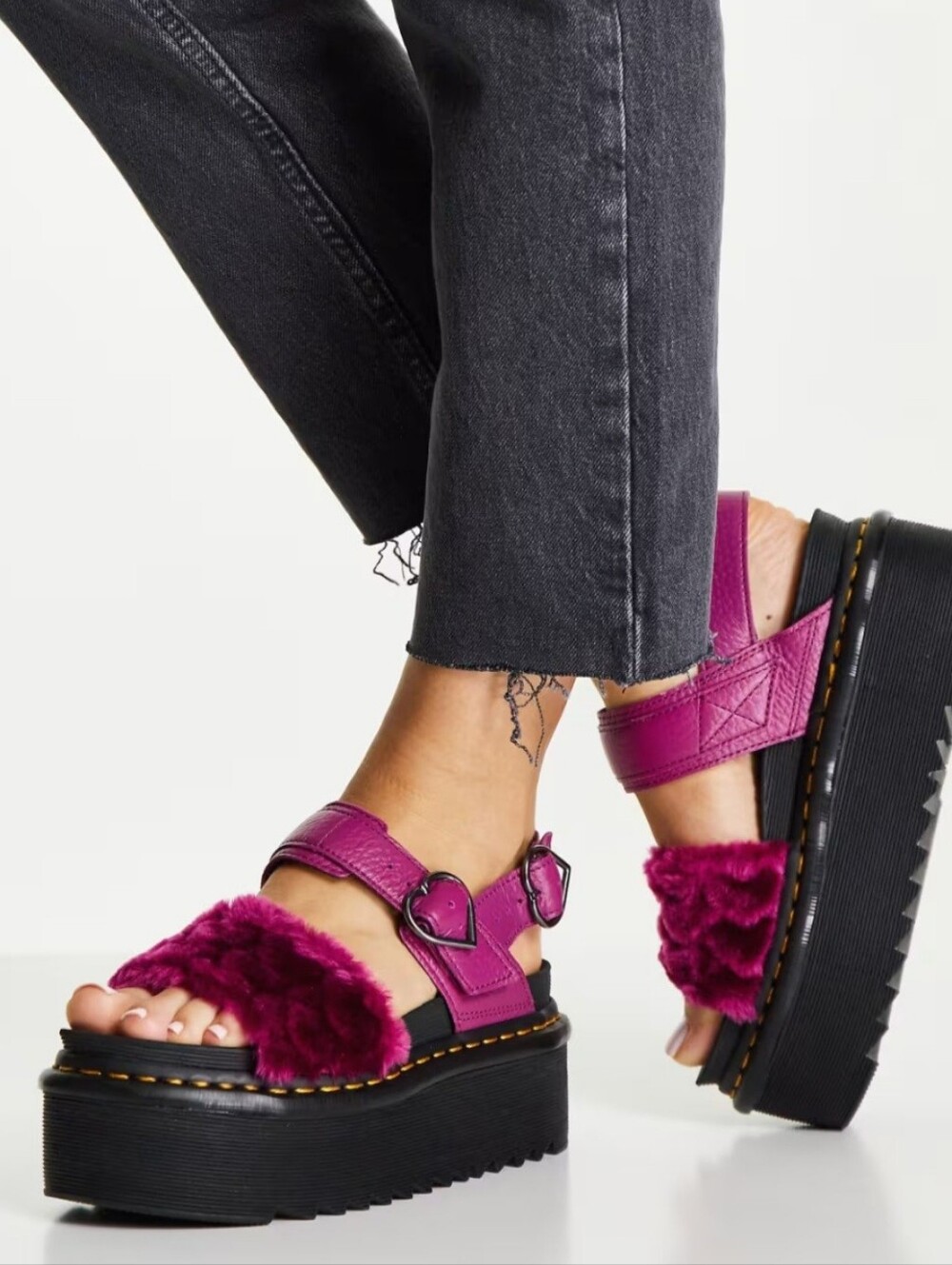 Dr. Martens Voss Fluffy Faux Fur Platform Sandals, size 8